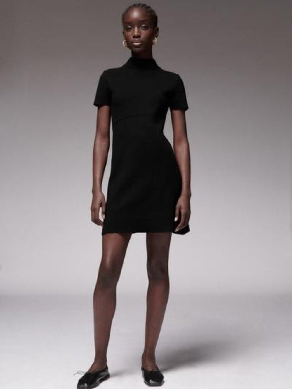 ZARA Black Mock Neck Short Knit Dress